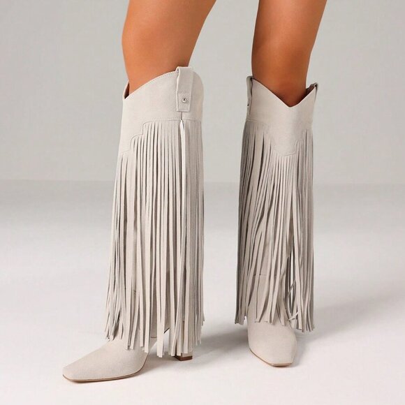 Apricot western cowgirl fringe detailed boots - Picture 6 of 6